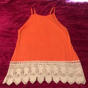 Orange tank with white crochet bottom. Worn once!